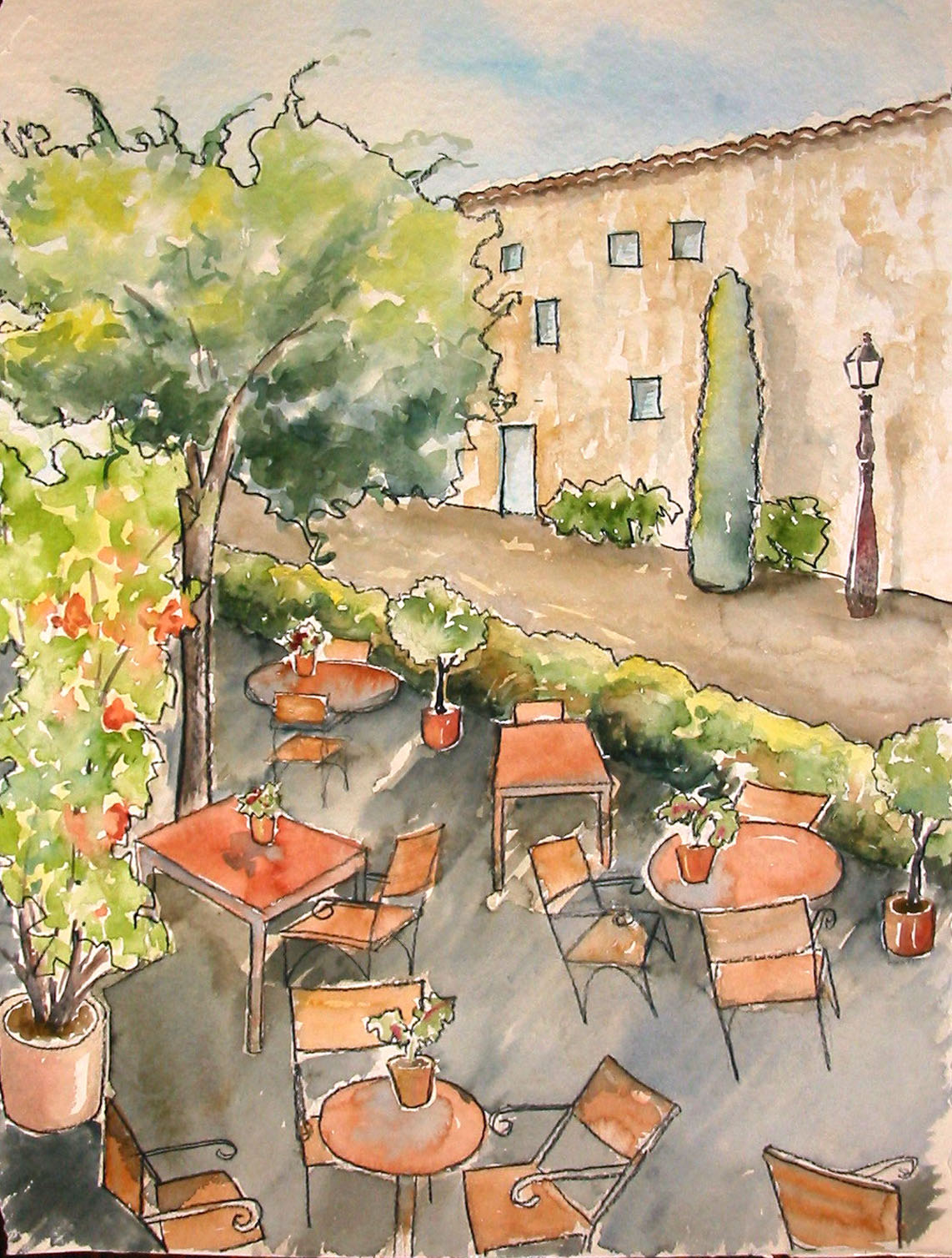 sketch of the terrace of a restaurant